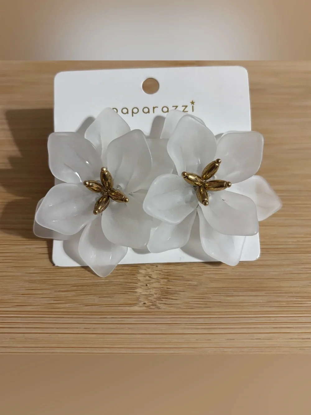 Paparazzi White Floral Earrings with Gold Tone Centers